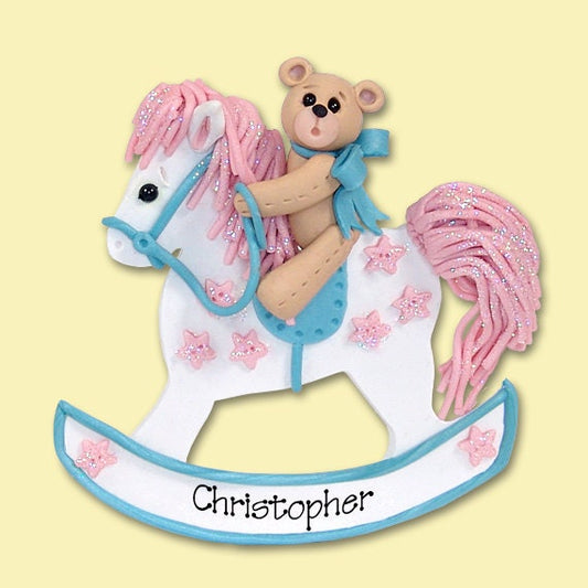 Baby's First Christmas Personalized Ornament, 1st Christmas Ornament, Rocking Horse Ornament, Handmade  Polymer Clay, Personalized Ornaments