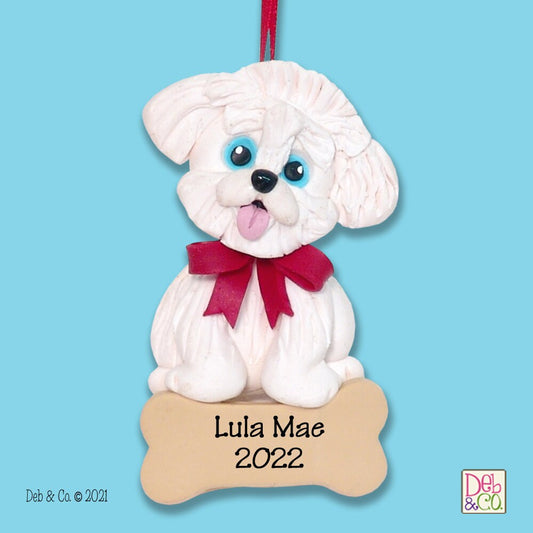 Westie - Maltese - Shih Tzu  / White Dog / Puppy / Handmade Polymer Clay Christmas Ornament - Dog Ornaments