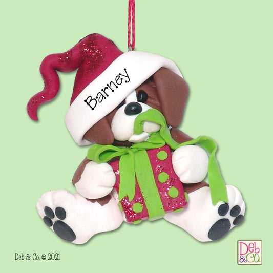 Chistmas Beagle PUPPY Dog with Christmas Gift Personalized Ornament,  HANDMADE Polymer Clay Personalized Christmas Ornament