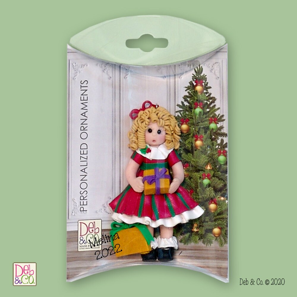 Giggle Gang Girl in Christmas Outfit HANDMADE Polymer Clay Personalized Christmas Ornament, Little Girl's Ornament in Custom Gift Box