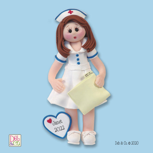 Female NURSE Handmade Polymer Clay Personalized Christmas Ornament in Custom Gift Box