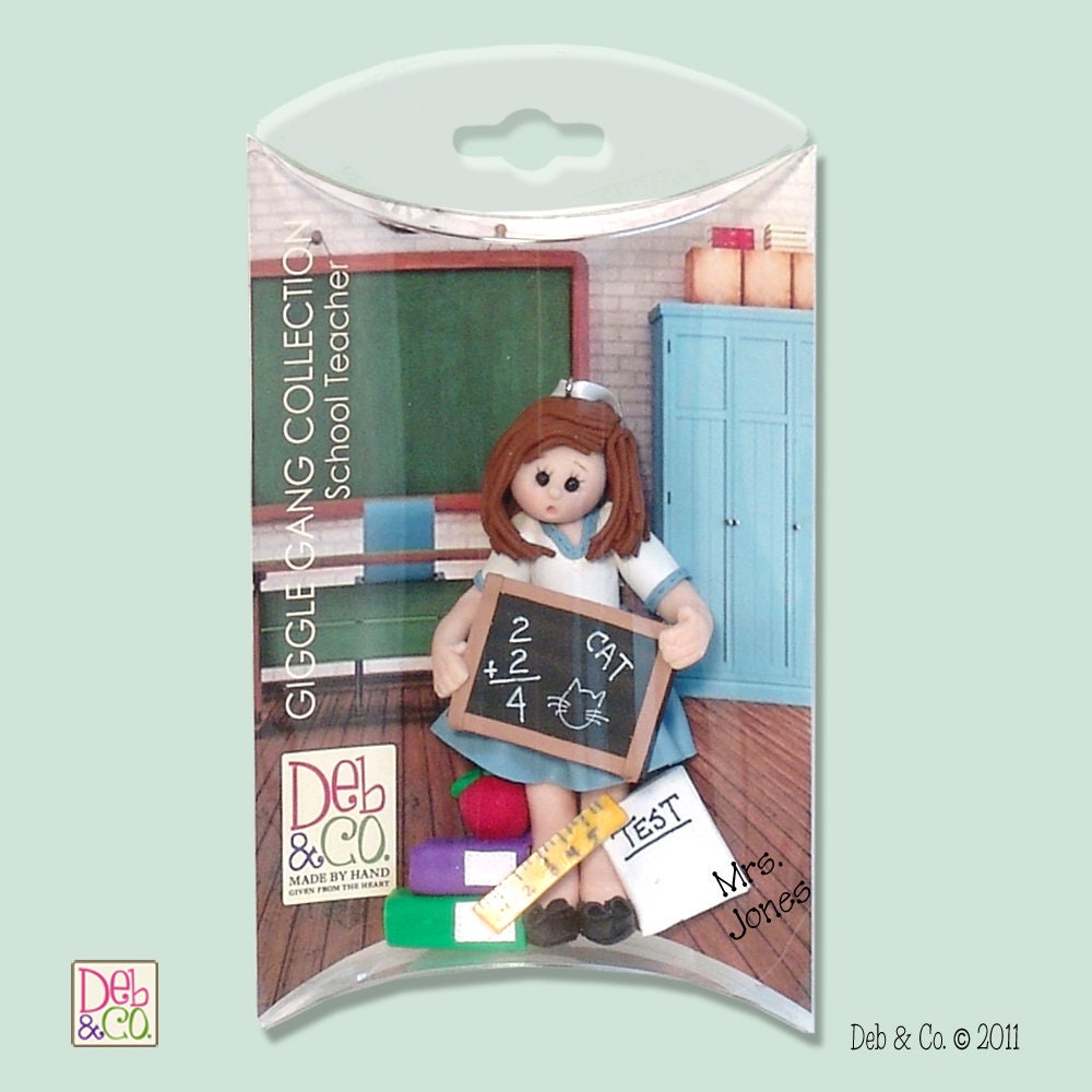 Female TEACHER Handmade Polymer Clay Personalized Christmas Ornament in Custom Gift Box