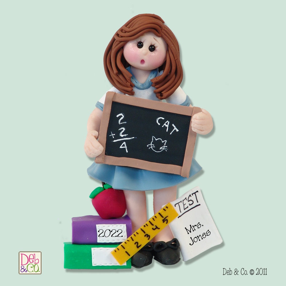 Female TEACHER Handmade Polymer Clay Personalized Christmas Ornament in Custom Gift Box