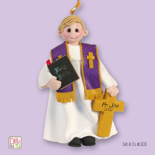 Giggle Gang Priest Handmade Polymer Clay  Personalized Christmas Ornament in Custom Gift Box