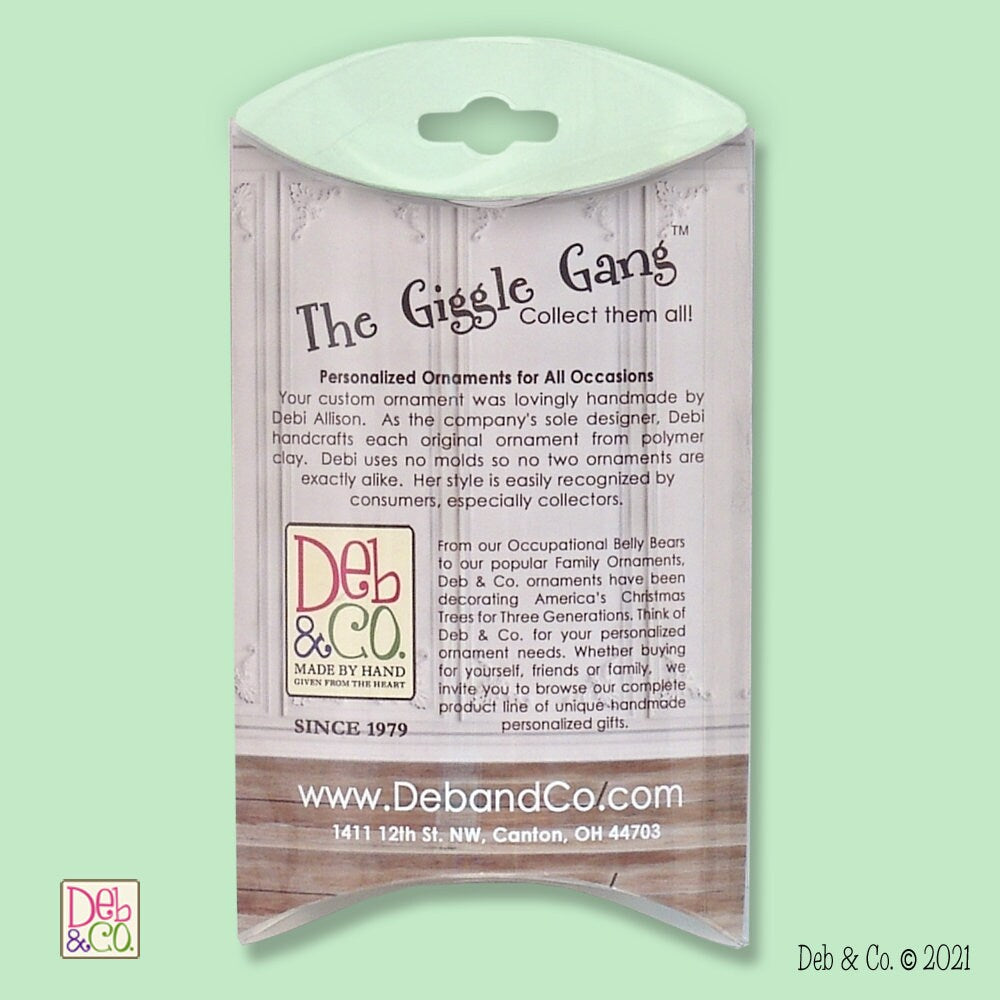 Giggle Gang Girl in Christmas Pajamas Handmade Polymer Clay Personalized Christmas Ornament in Custom Gift Box