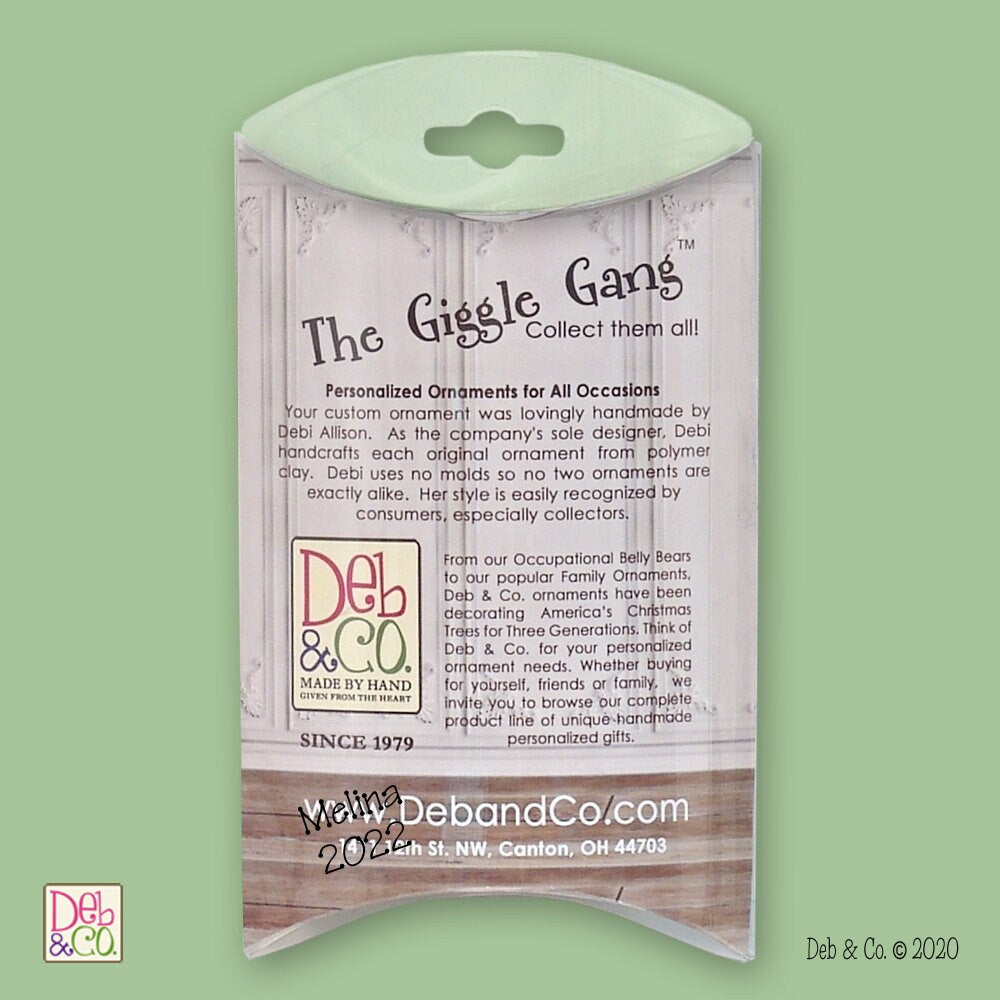 Giggle Gang Girl in Christmas Outfit HANDMADE Polymer Clay Personalized Christmas Ornament, Little Girl's Ornament in Custom Gift Box