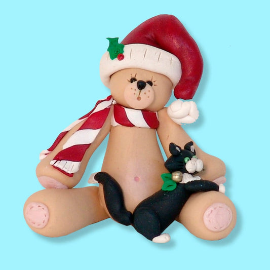 Belly Bear w/ KITTY CAT Personalized Christmas Ornament - Handmade Polymer Clay Prototype