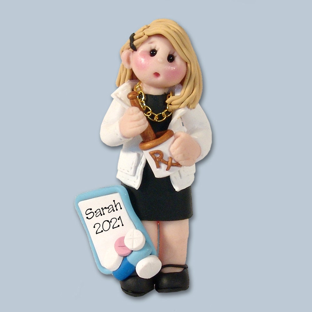 Female PHARMACIST Personalized Christmas Ornament - Handmade Polymer Clay in Custom Gift Box