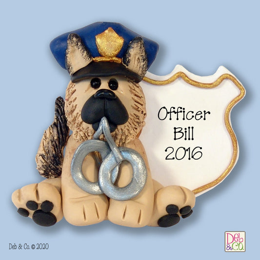 German Shepherd Police Dog / POLICEMAN / COP Handmade Polymer Clay Personalized Christmas Ornament