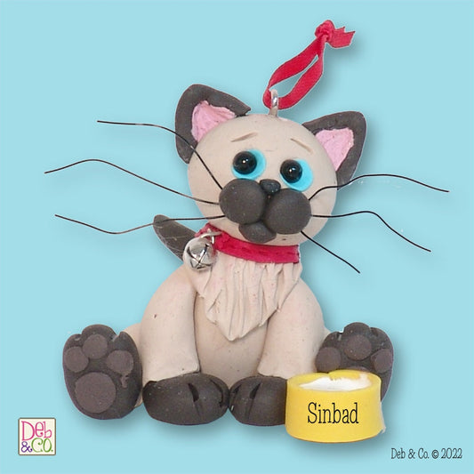 Siamese / Himalayan KITTY CAT HANDMADE Polymer Clay Personalized Christmas Ornament - Limited Edition