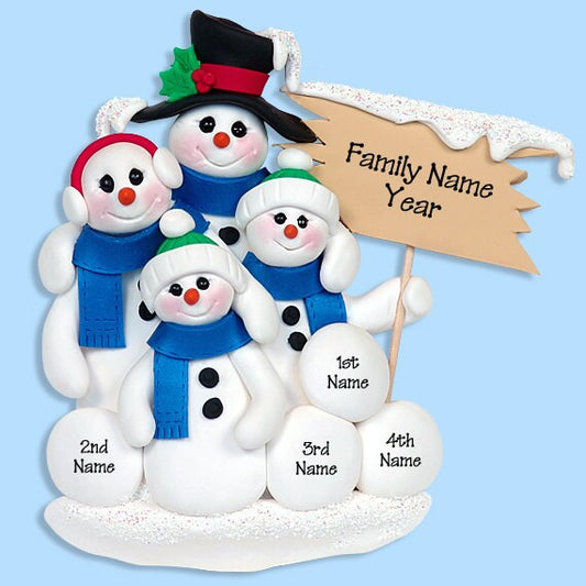 Snowman  Family of 4 HANDMADE POLYMER CLAY Personalized Christmas Ornament