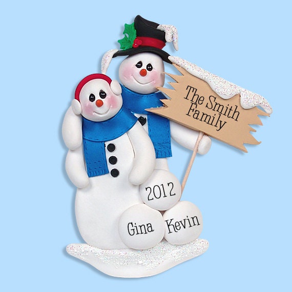 Snowman Couples Personalized Ornament, Our 1st Christmas Together, Snowman Ornament, HANDMADE POLYMER CLAY, Personalized Christmas Ornaments