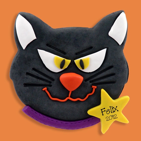 Black Cat  HANDMADE POLYMER CLAY Personalized Halloween Ornament