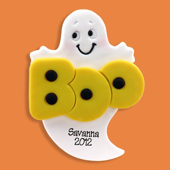 Boo Ghost HANDMADE POLYMER CLAY Personalized Halloween Ornament