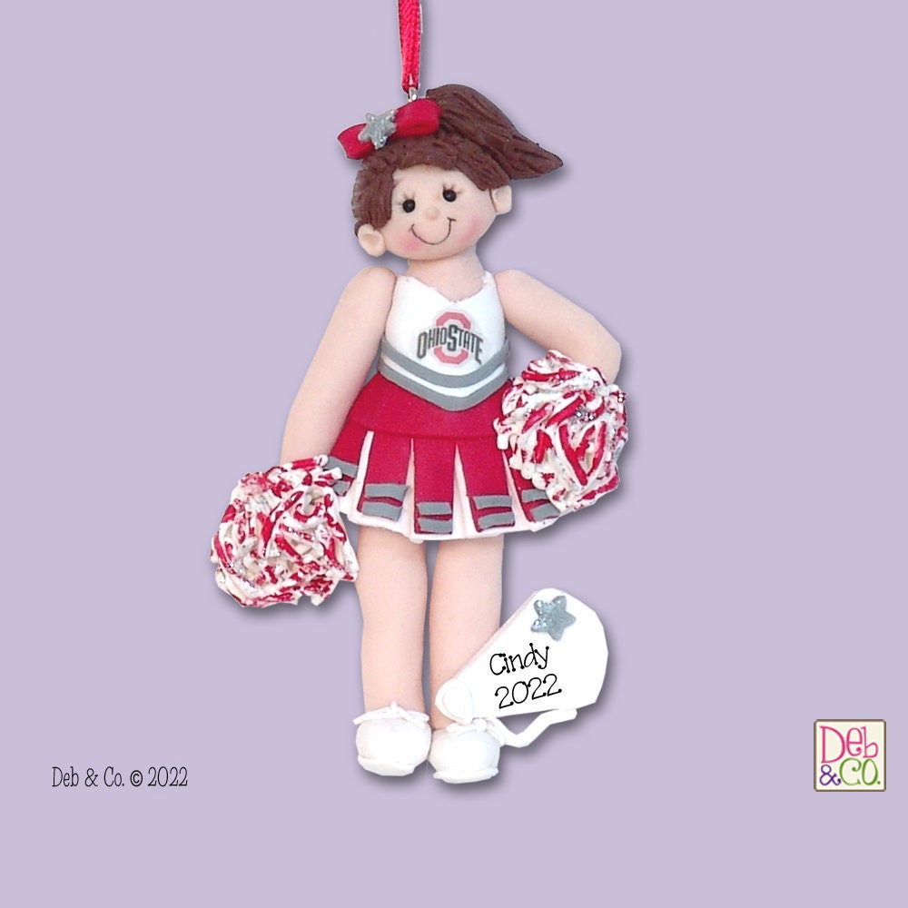 Ohio State RED CHEERLEADER  Personalized Christmas Ornament Handmade Polymer Clay