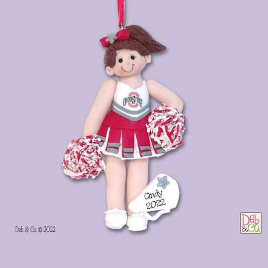 Ohio State RED CHEERLEADER  Personalized Christmas Ornament Handmade Polymer Clay