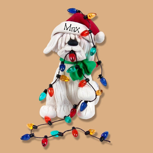 Christmas Puppy Dog  with Lights Handmade  Polymer Clay Personalized Christmas Ornament