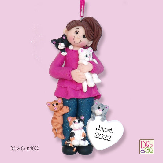 Crazy Cat Lady Personalized Christmas Ornament - Handmade Polymer Clay in Custom Gift Box