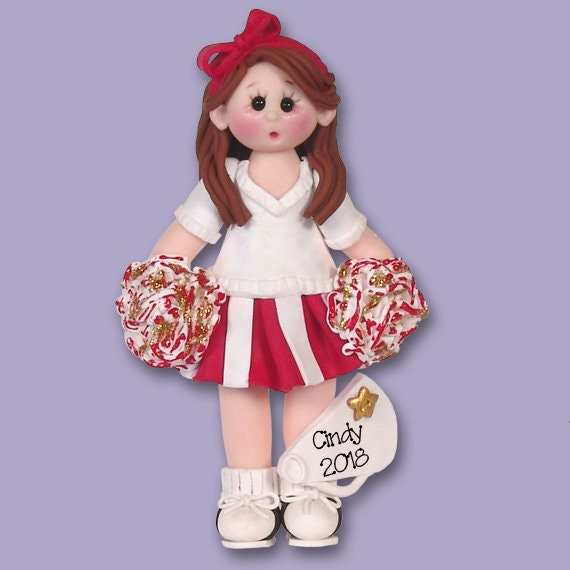 RED CHEERLEADER  Personalized Christmas Ornament Handmade Polymer Clay