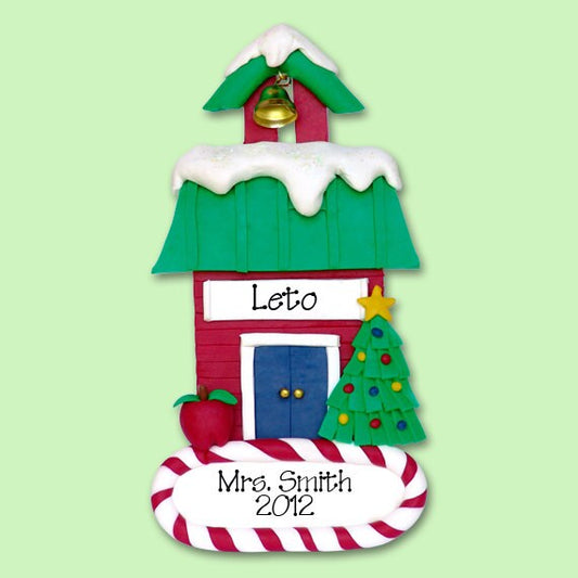 School House Teacher / School  HANDMADE POLYMER CLAY Personalized Christmas Ornament