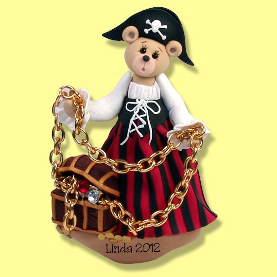 Belly Bear Pirate Girl HANDMADE POLYMER CLAY Personalized Christmas Ornament