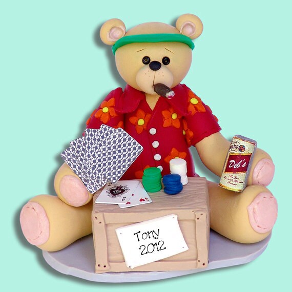 Belly Bear Card Playerl HANDMADE POLYMER CLAY Personalized Christmas Ornament