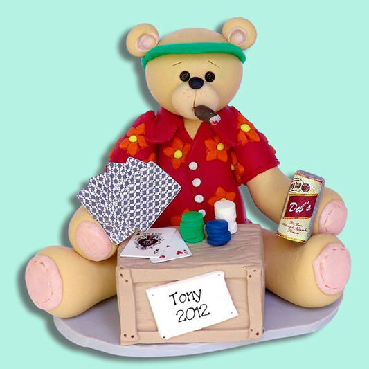 Belly Bear Card Playerl HANDMADE POLYMER CLAY Personalized Christmas Ornament