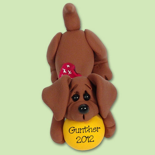 DAUSCHUND Puppy DOG in Box HANDMADE Polymer Clay Personalized Christmas Ornament