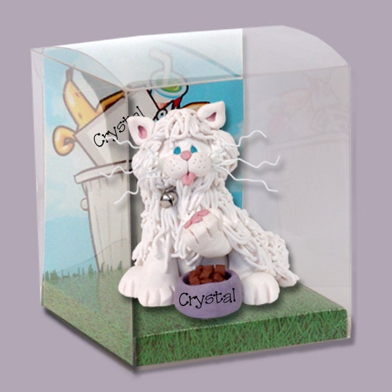 White Persian KITTY CAT HANDMADE Polymer Clay Personalized Christmas Ornament