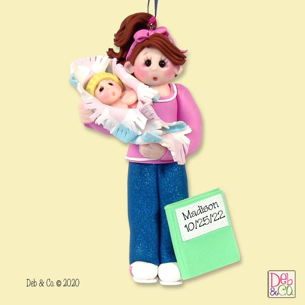 New MOM & BABY / Baby Sitter - Handmade Polymer Clay Personalized Christmas Ornament