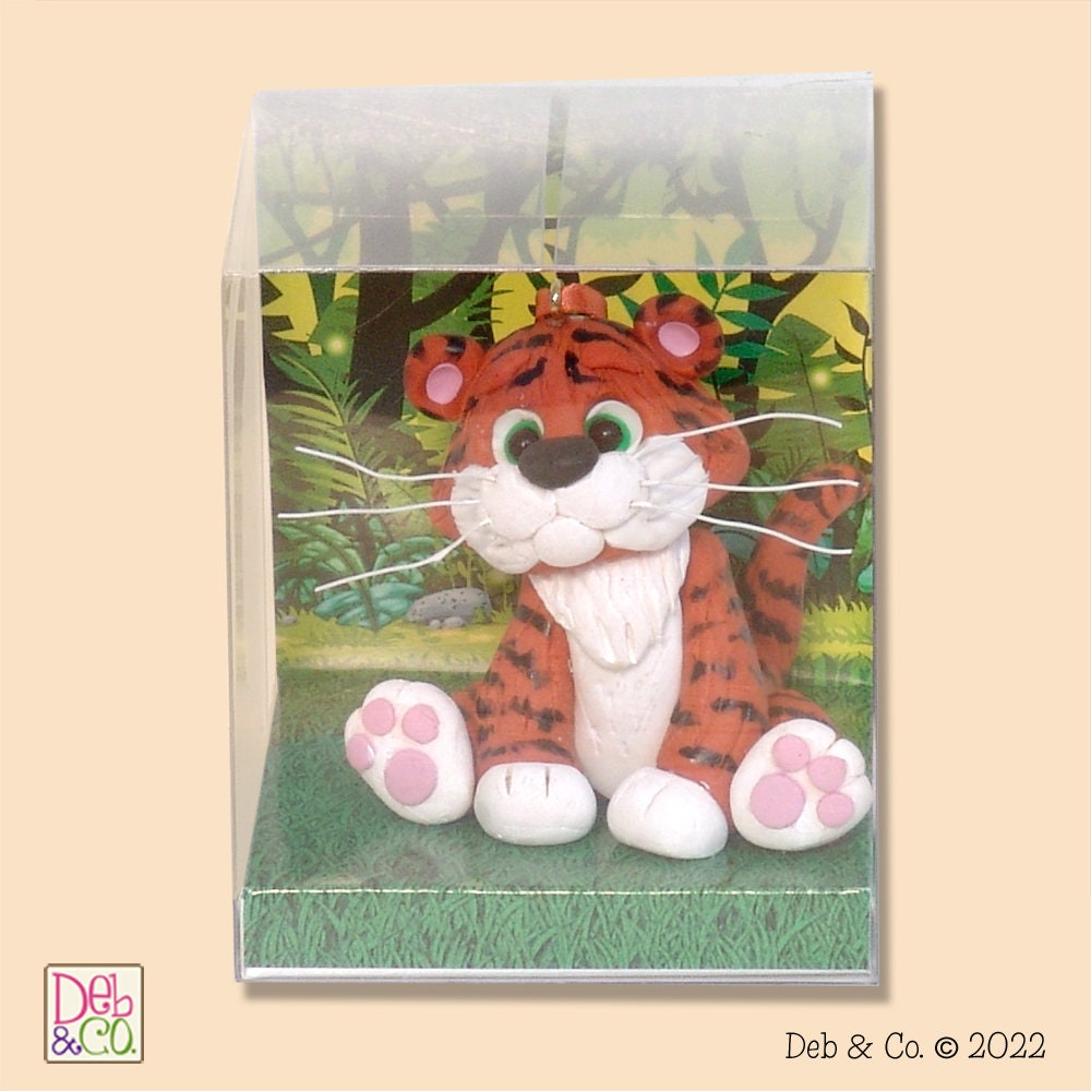 Tiger HANDMADE Polymer Clay Personalized Christmas Ornament w/Personalization Plaque