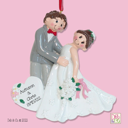 Bride & Groom Hand Painted RESIN Personalized WEDDING Ornament