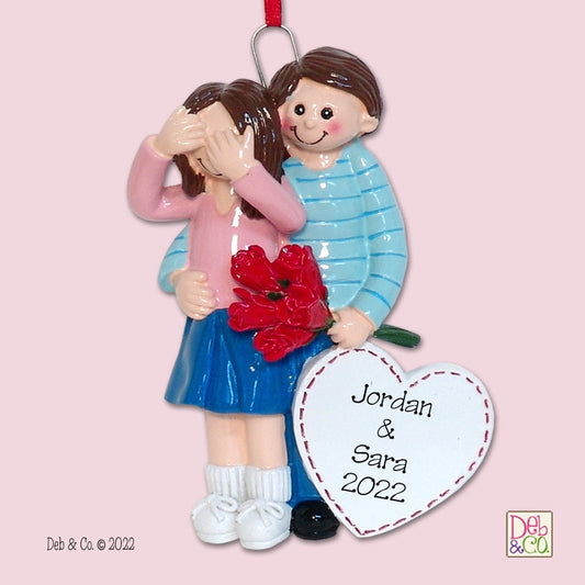 Surprise!  "Flowers for my Sweetheart Couple" Personalized Christmas Ornament - Hand Painted