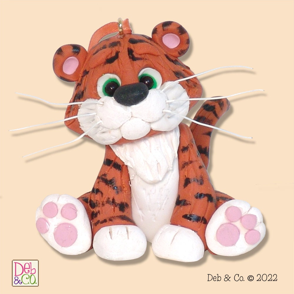 Tiger HANDMADE Polymer Clay Personalized Christmas Ornament w/Personalization Plaque