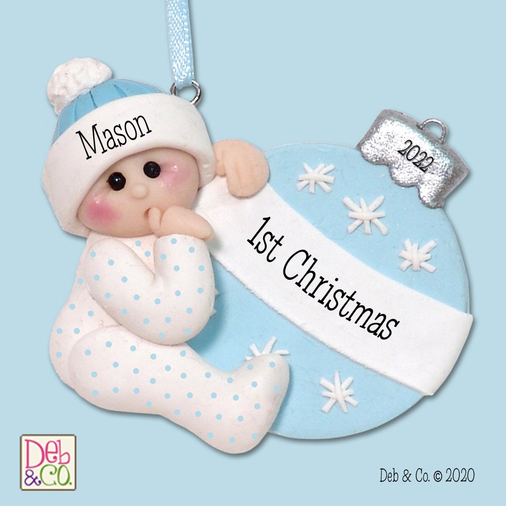 Baby's First Christmas - Baby BOY-Handmade Polymer Clay  Personalized Christmas Ornament  -