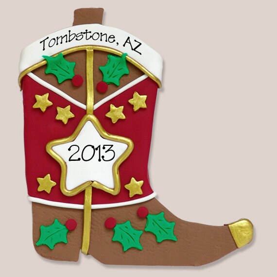 Brown Cowboy Boot HANDMADE Polymer Clay Personalized Western Style Ornament