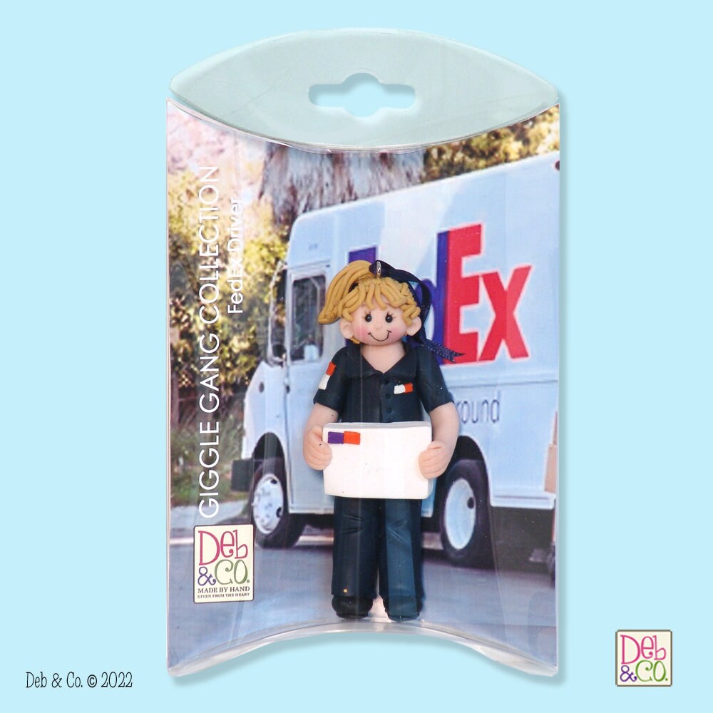 Female FedEx Driver Handmade Polymer Clay Personalized Christmas Ornament in Custom Gift Box