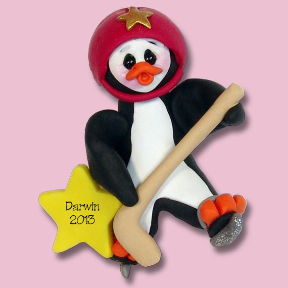 Petey Penguin Hockey Player - HANDMADE POLYMER CLAY - Personalized Christmas Ornament - Limited Edition