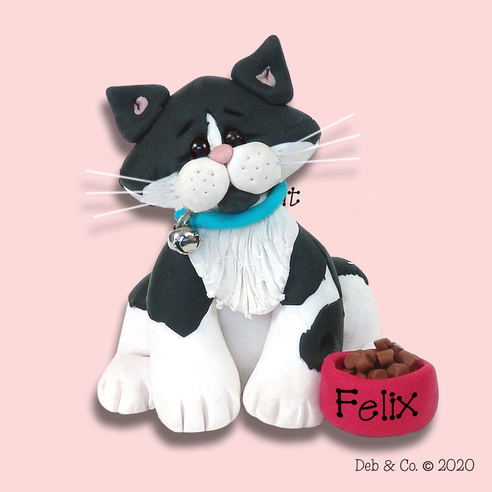 Tuxedo Cat with Plaque - "My Cat is my Love" 2 Piece Set / Handmade Polymer Clay Valentine Decoration - Choose Your Kitty