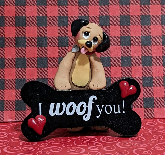 Puppy Dog "I Woof You" Puppy Pal Figurine Handmade Polymer Clay Ornament