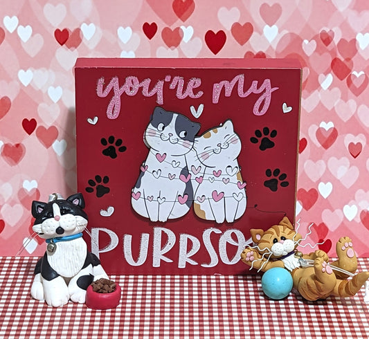 Kitty Cats 3 Piece Set "You're my Purrson" Plaque Handmade Polymer Clay Personalized Valentine Decor