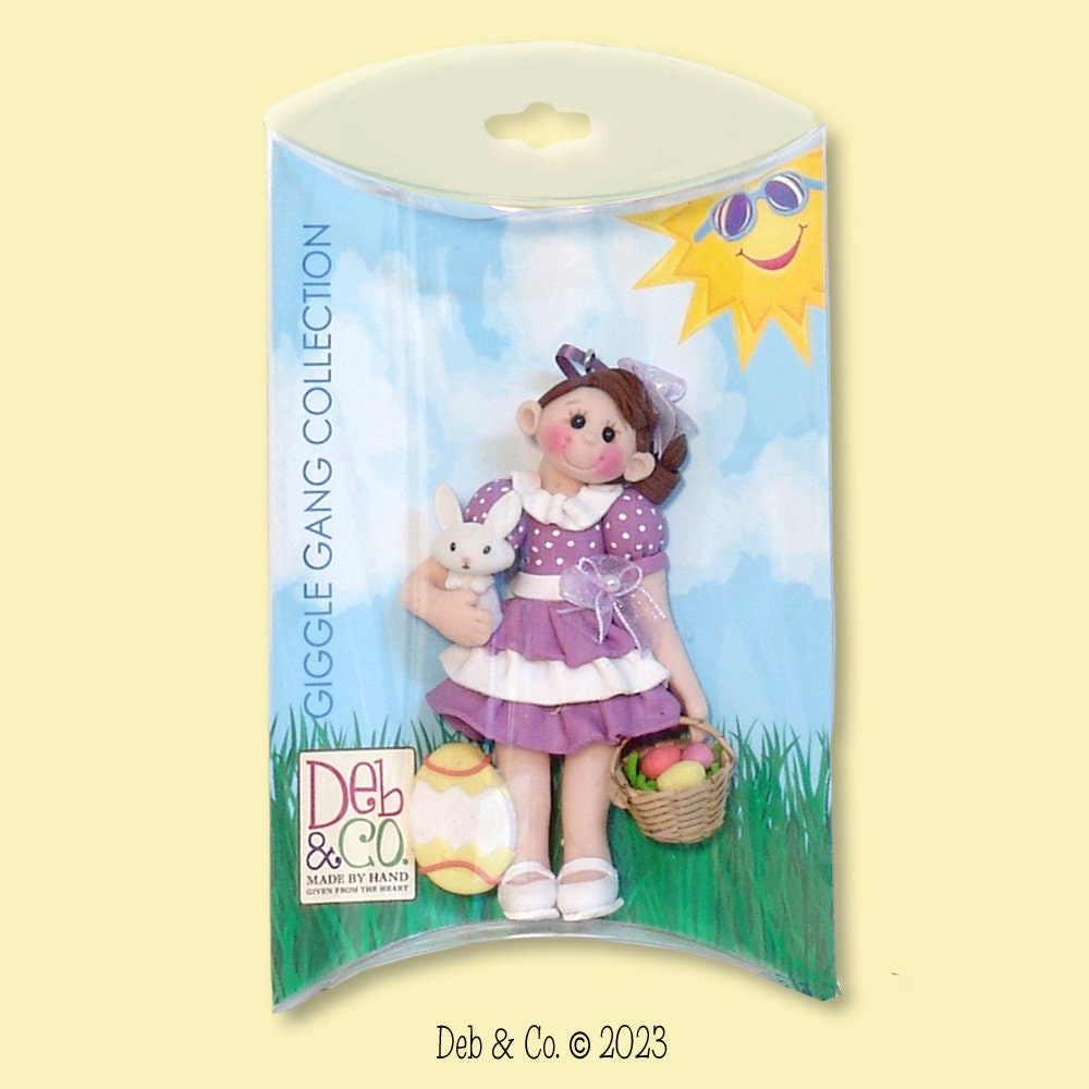 PERSONALIZED EASTER Girl w/Rabbit and Easter Basket Handmade Polymer Clay