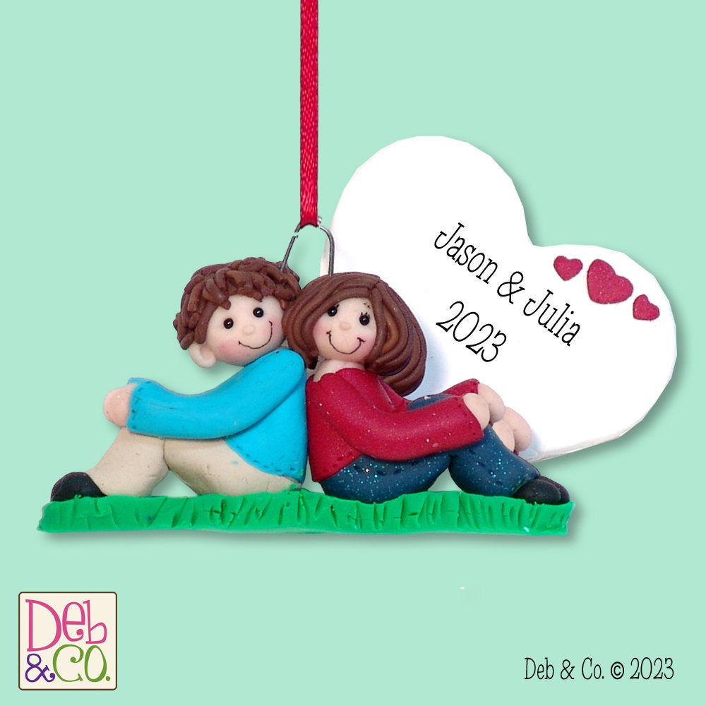 Couple with Heart Handmade Polymer Clay Personalized Christmas Ornament