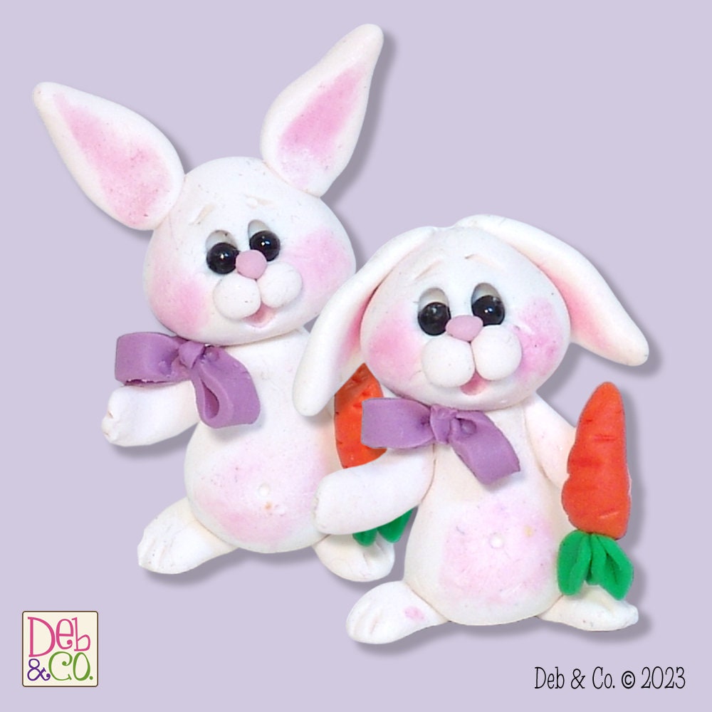 White Baby Bunny Handmade Polymer Clay Easter Decor