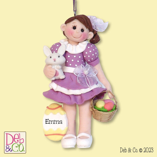 PERSONALIZED EASTER Girl w/Rabbit and Easter Basket Handmade Polymer Clay