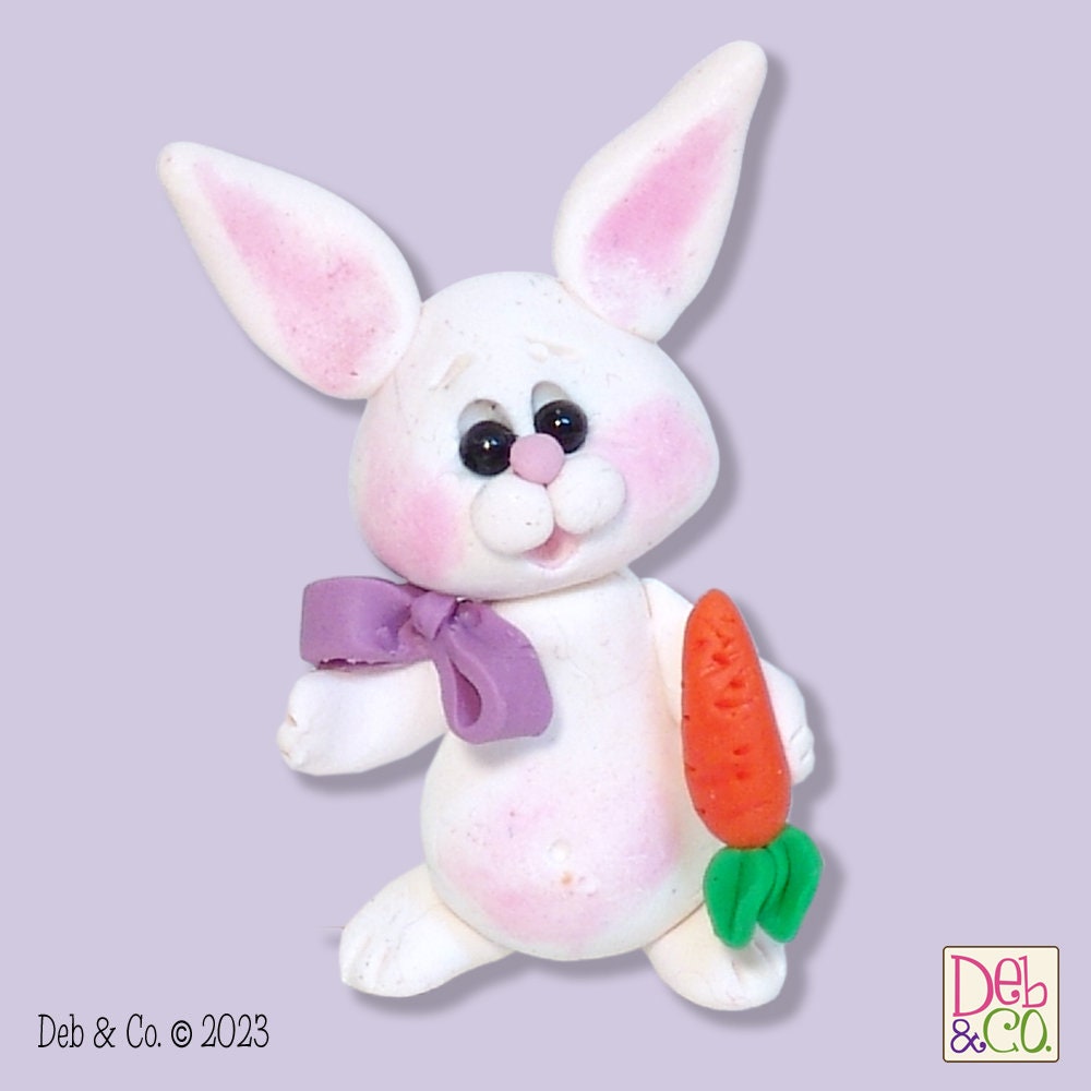 White Baby Bunny Handmade Polymer Clay Easter Decor