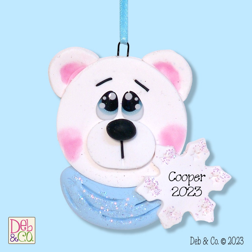 White Polar Bear Face - Hanmdade Polymer Clay Personalized Christmas Ornament