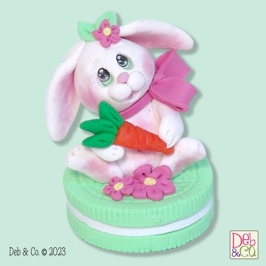 White Baby Bunny on Cookie Easter Bunny Handmade Polymer Clay Easter Decor