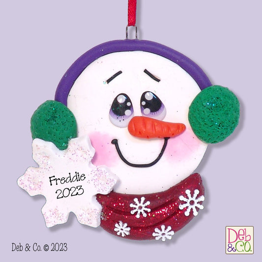 Snowman Face  HANDMADE POLYMER CLAY Personalized Christmas Ornament