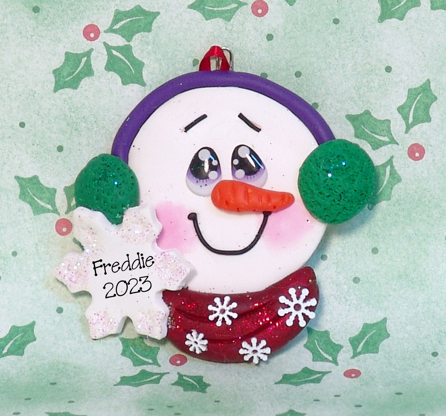 Snowman Face  HANDMADE POLYMER CLAY Personalized Christmas Ornament